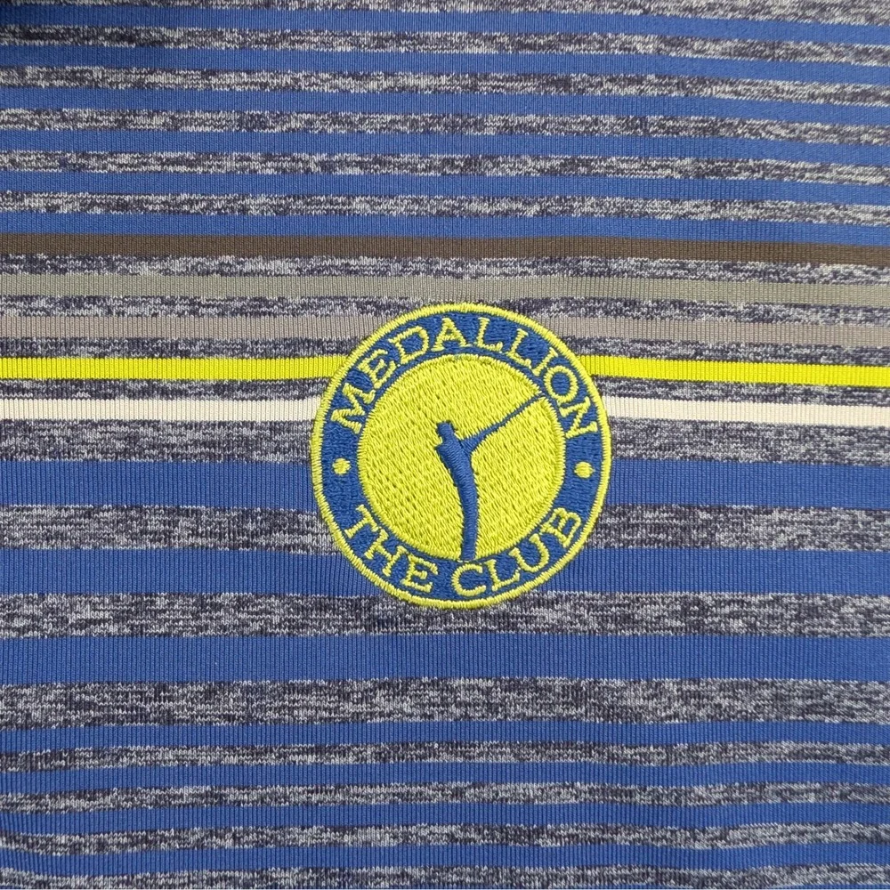 Nike Golf Dri Fit Blue Striped Polo Shirt Large Medallion Club
